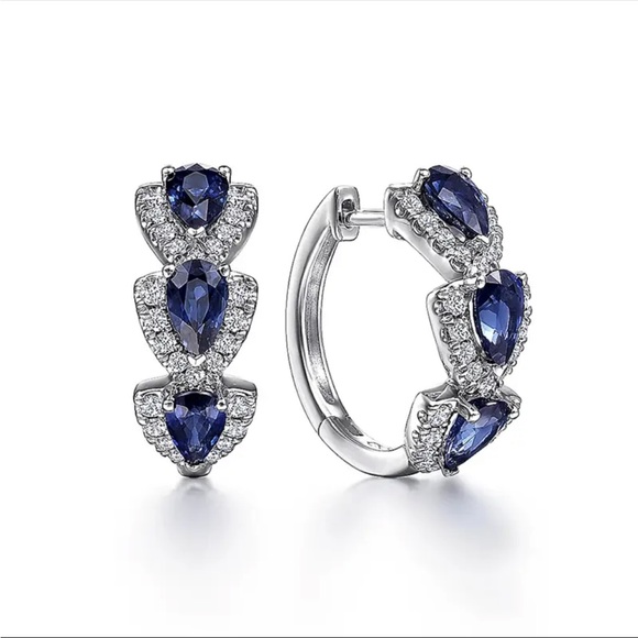 Jewelry - Simulated Sapphire Earrings Women's Blue Sapphire Hoop Earrings Round Sapphire